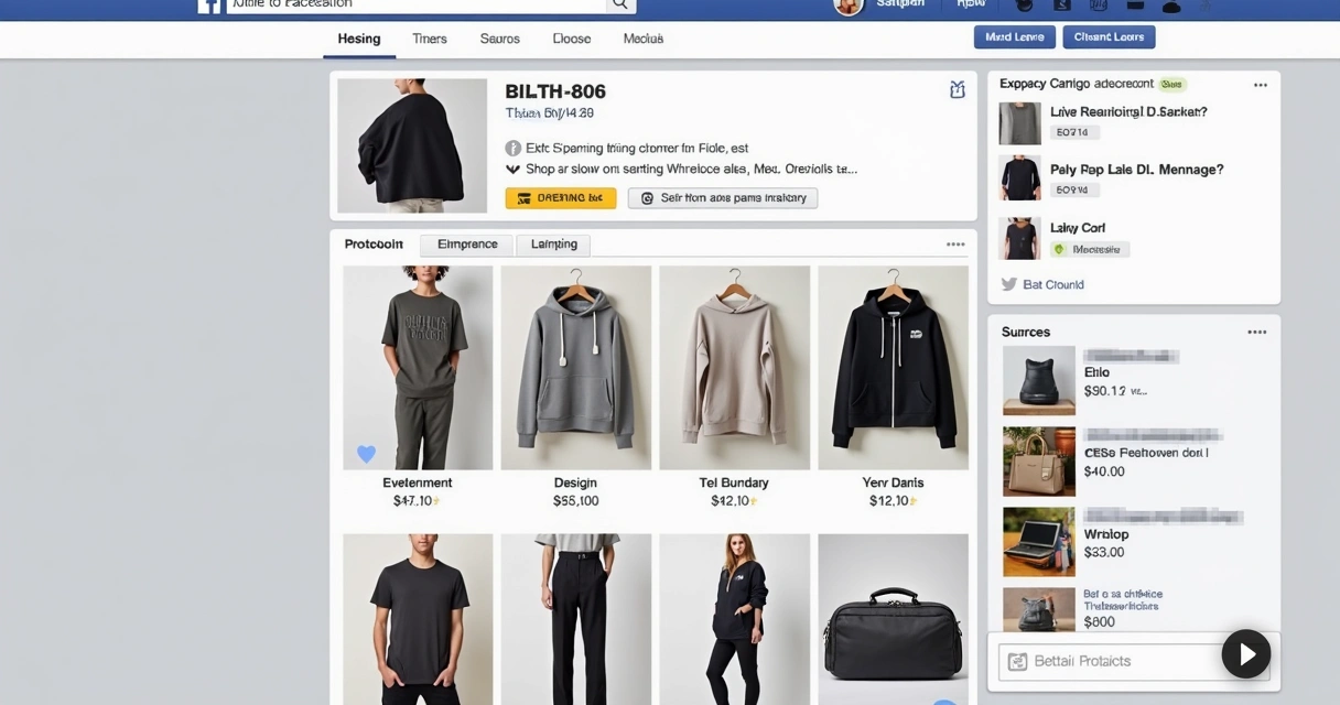 Página de loja online do Facebook com exibição de produtos. 