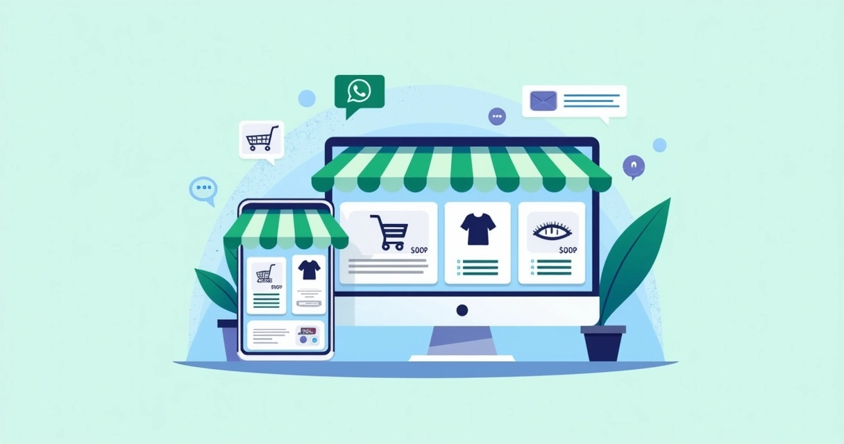 Tela de loja virtual exibida em smartphone e computador lado a lado 