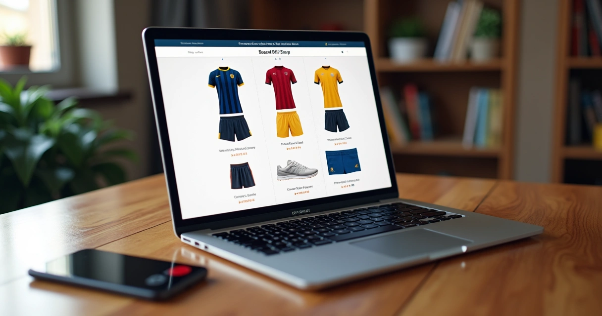 Tela de loja virtual de uniformes de futebol