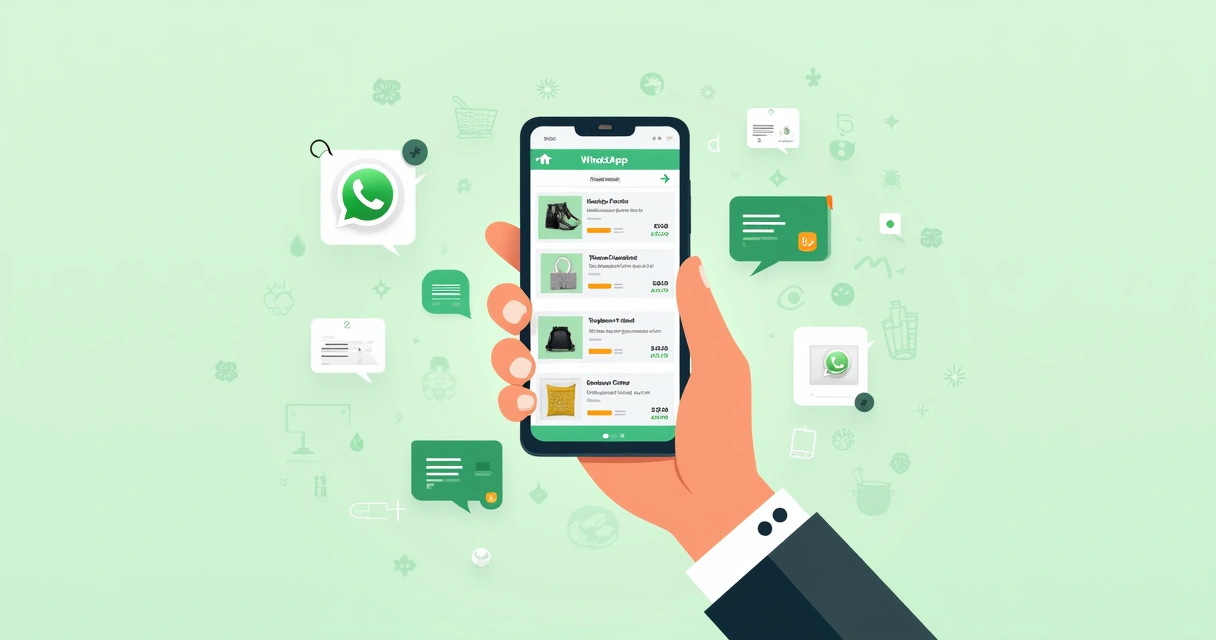 Tela de smartphone mostrando catálogo de produtos em loja virtual do WhatsApp 