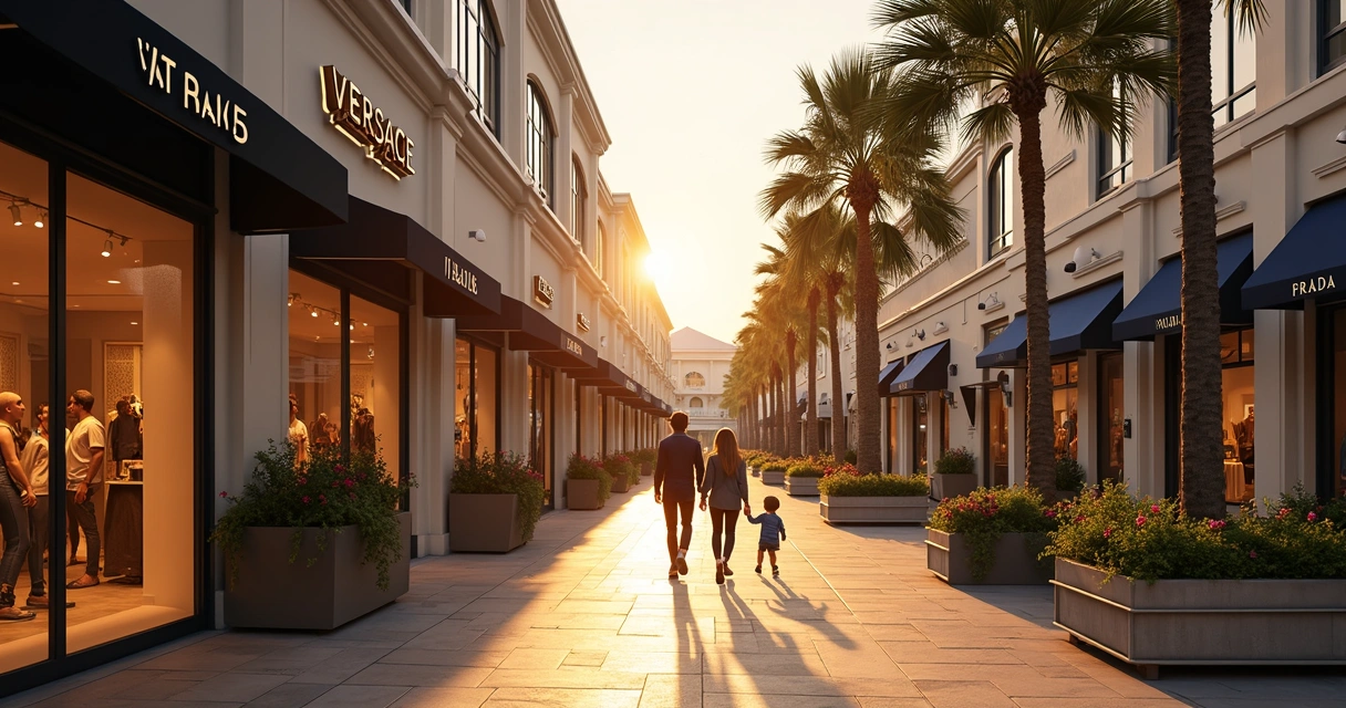 Fachadas de lojas de luxo no outlet de Orlando