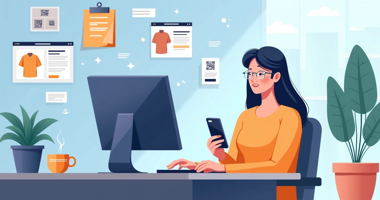 Pequeno lojista utilizando computador para atualizar catálogo digital 