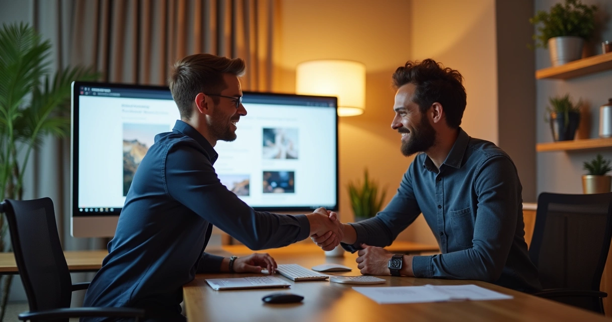 Handshake between client and web developer after project completion 