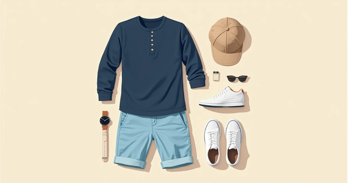 Look masculino azul com acessórios neutros