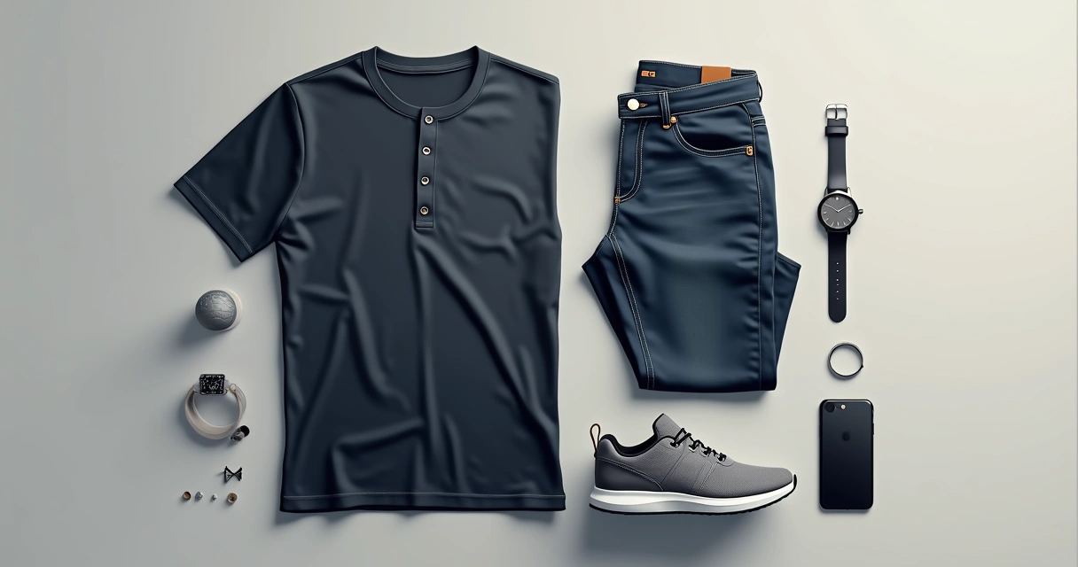 Look geek masculino com camiseta escura e acessórios discretos