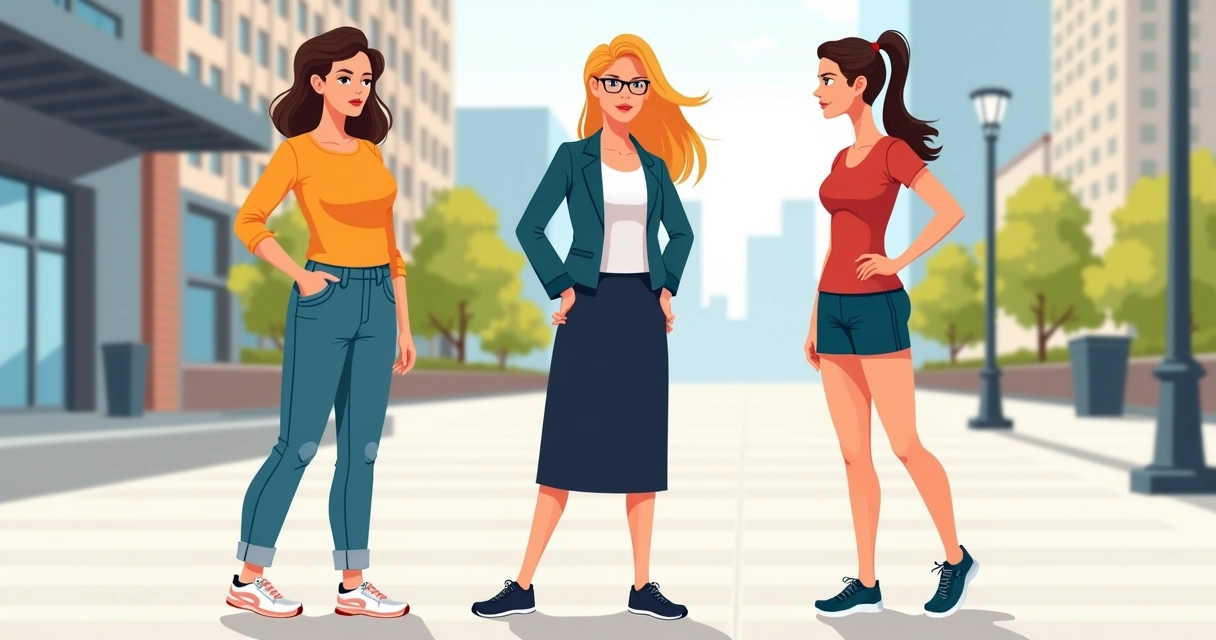 Mulheres usando tops lisos em diferentes looks no dia a dia