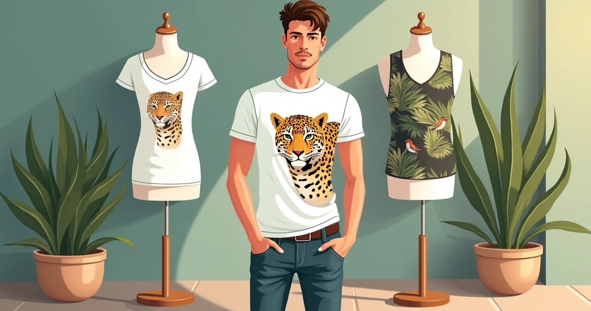 Homem usando camiseta temática de animal em look casual