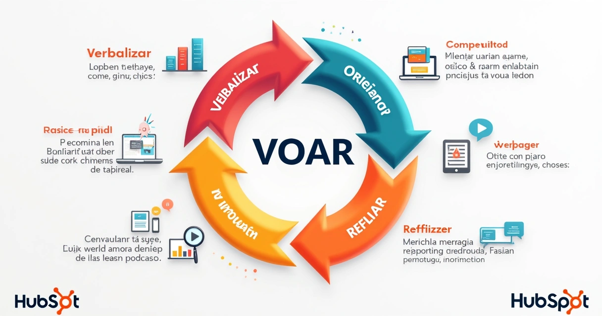 Ciclo VOAR do Loop Marketing HubSpot com setas entre as etapas verbalizar, orientar, ampliar e refinar.