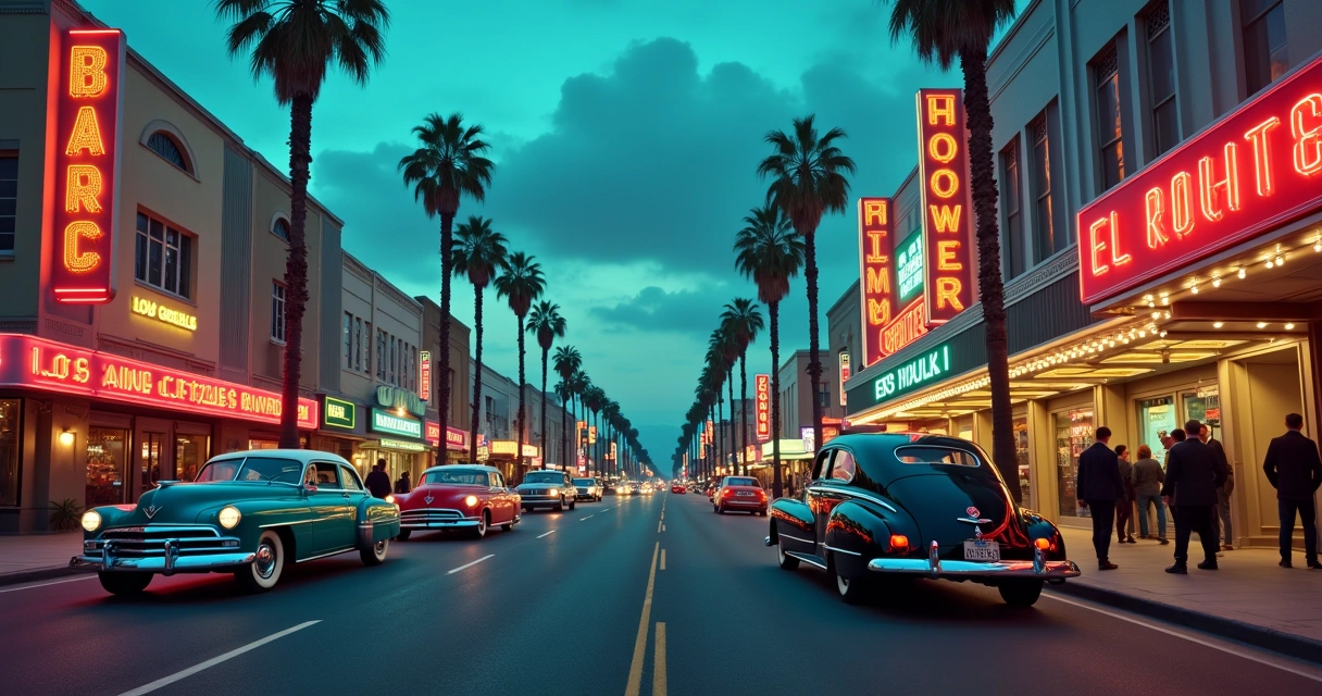 Cena de Los Angeles dos anos 40 com detetive interrogando suspeito e uma cena de crime ao fundo.