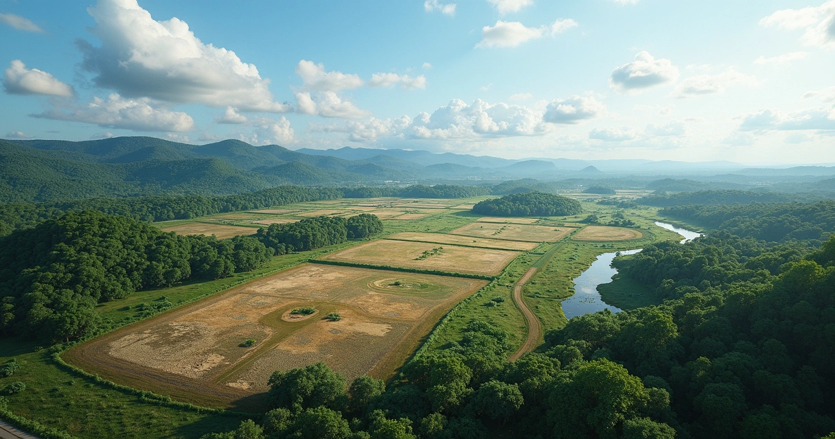 Área de loteamento rural com reserva legal preservada e vegetação nativa ao redor 