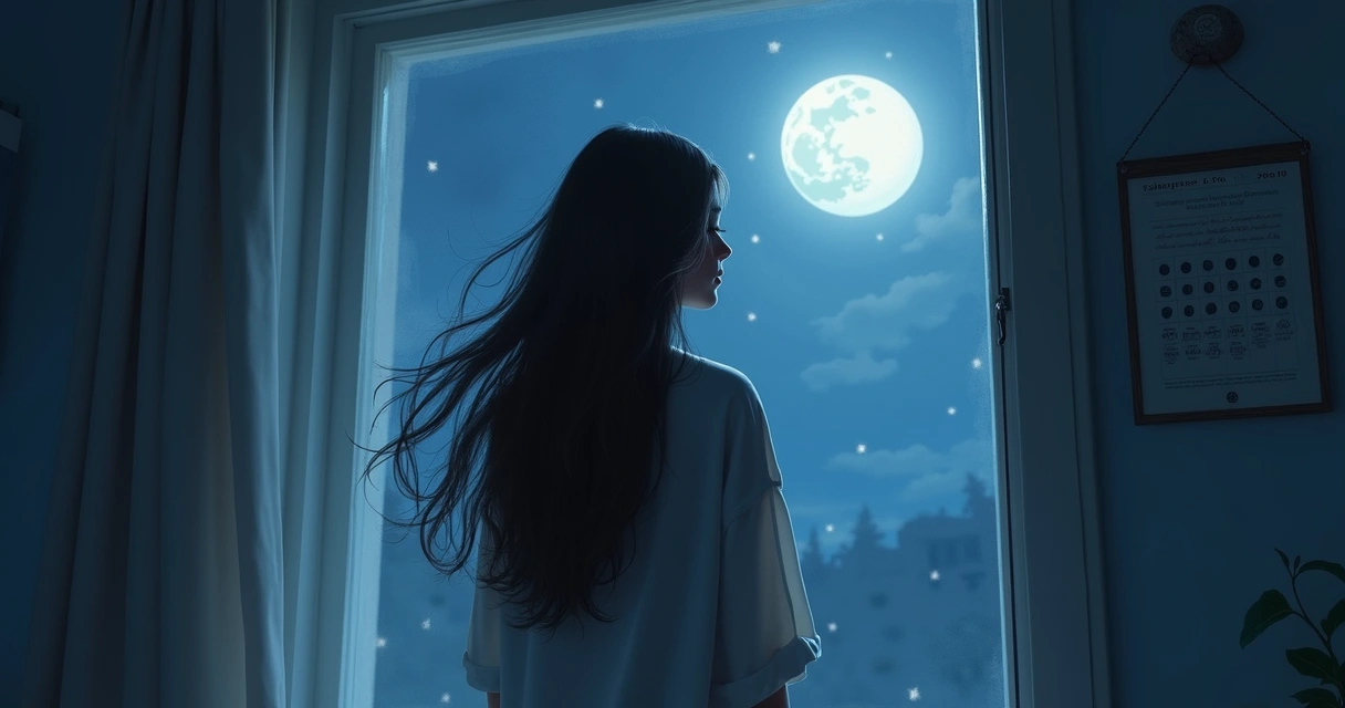 Representação artística de mulher observando fases da lua 