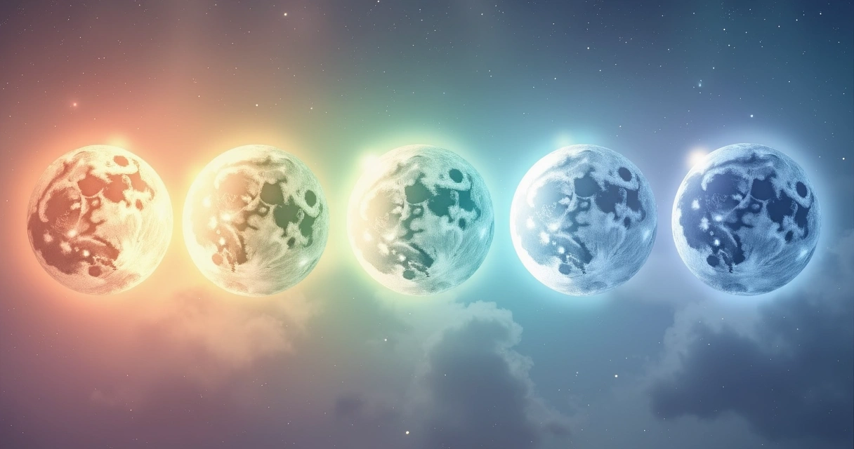 Fase da Lua sobre fundo estrelado em cores suaves representando emoção 