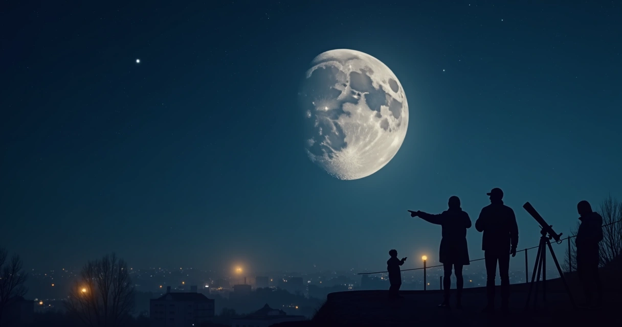 Lua quarto crescente gibosa brilhando no céu noturno de fim de ano 