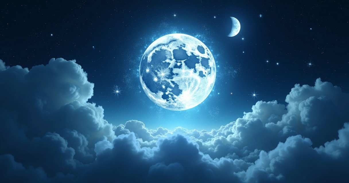 Ilustração de cartas do baralho cigano com destaque para a Lua, cercada de padrões místicos e fumaça azulada