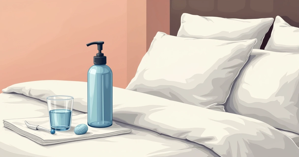 Frasco de lubrificante à base de água aberto em cima de toalha branca 