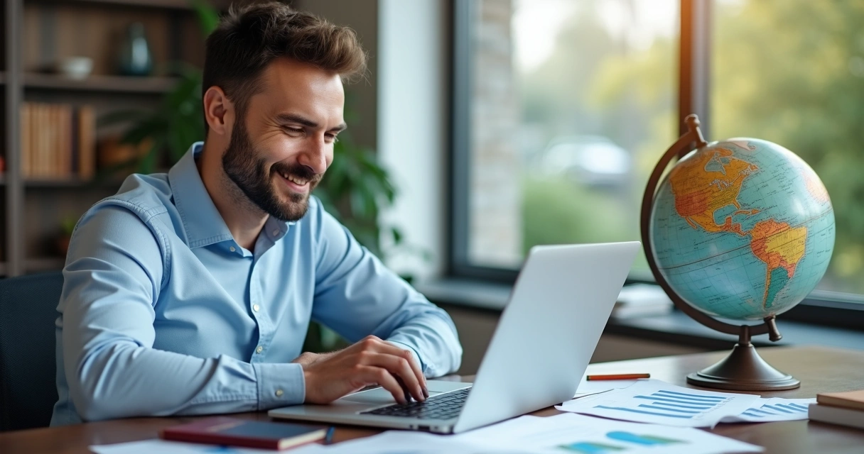 Gestor analisando resultados financeiros de uma agência de viagens