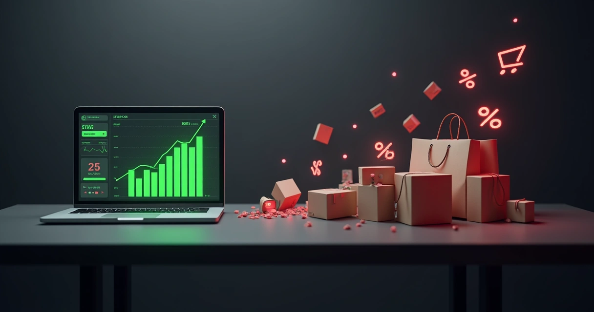 Mesa com produtos caindo simbolizando receita perdida no e-commerce 