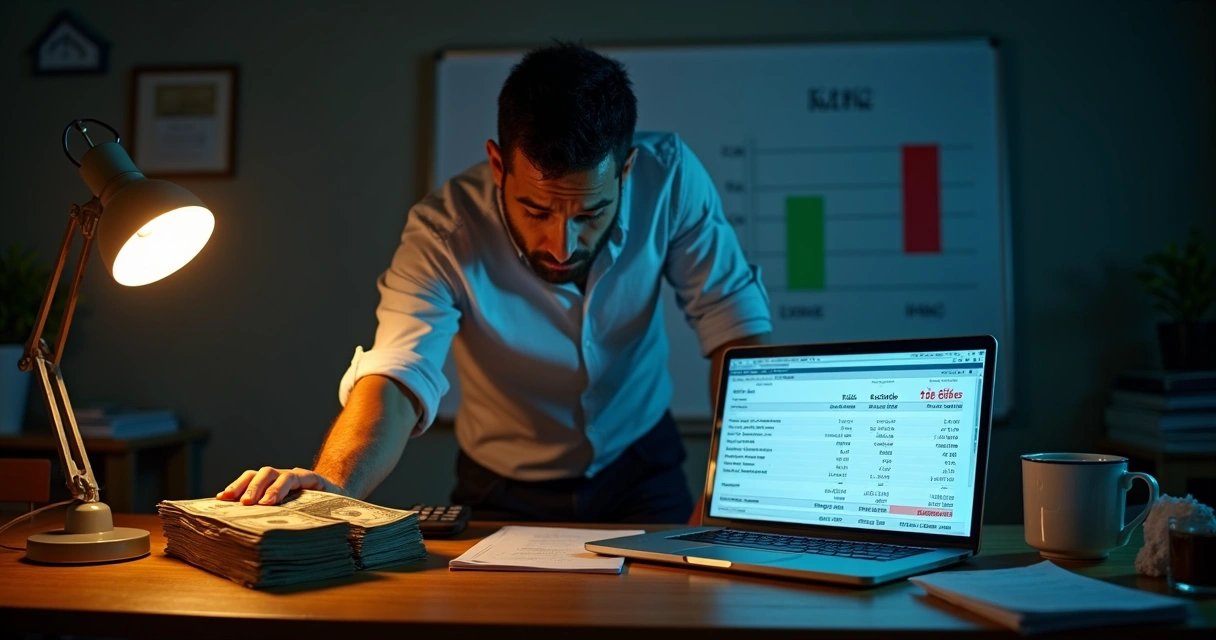 Gestor de pequena empresa percebendo diferença entre lucro real e saldo em caixa 