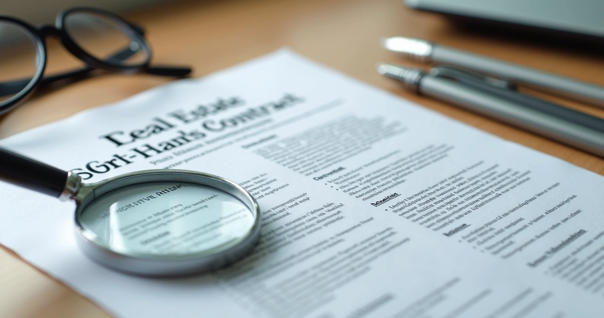 Lupa analisando contrato imobiliário