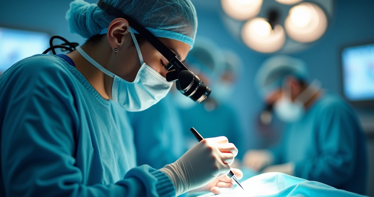 Lupa binocular sendo usada por profissional hospitalar em procedimento 