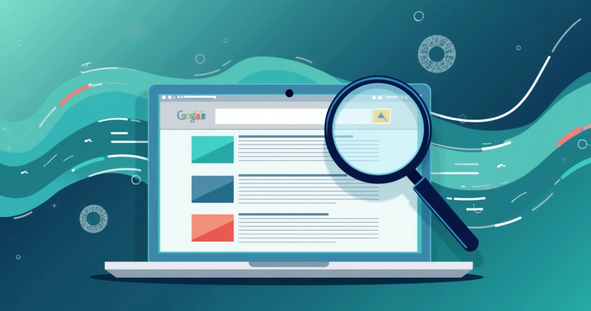 Lupa sobre tela de site mostrando resultados de busca 