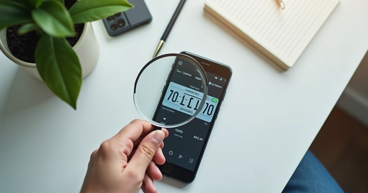 Pessoa usando lupa sobre tela de celular mostrando resultado de consulta de placa 