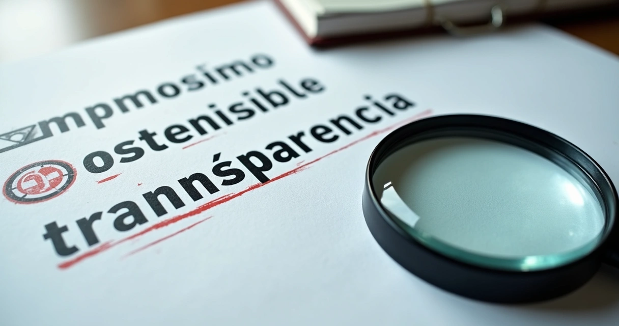 Lupa sobre texto corporativo con palabras resaltadas
