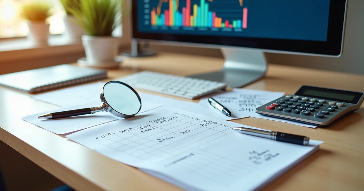 Lupa destacando detalhes em gráfico de taxas de fundos de investimento 