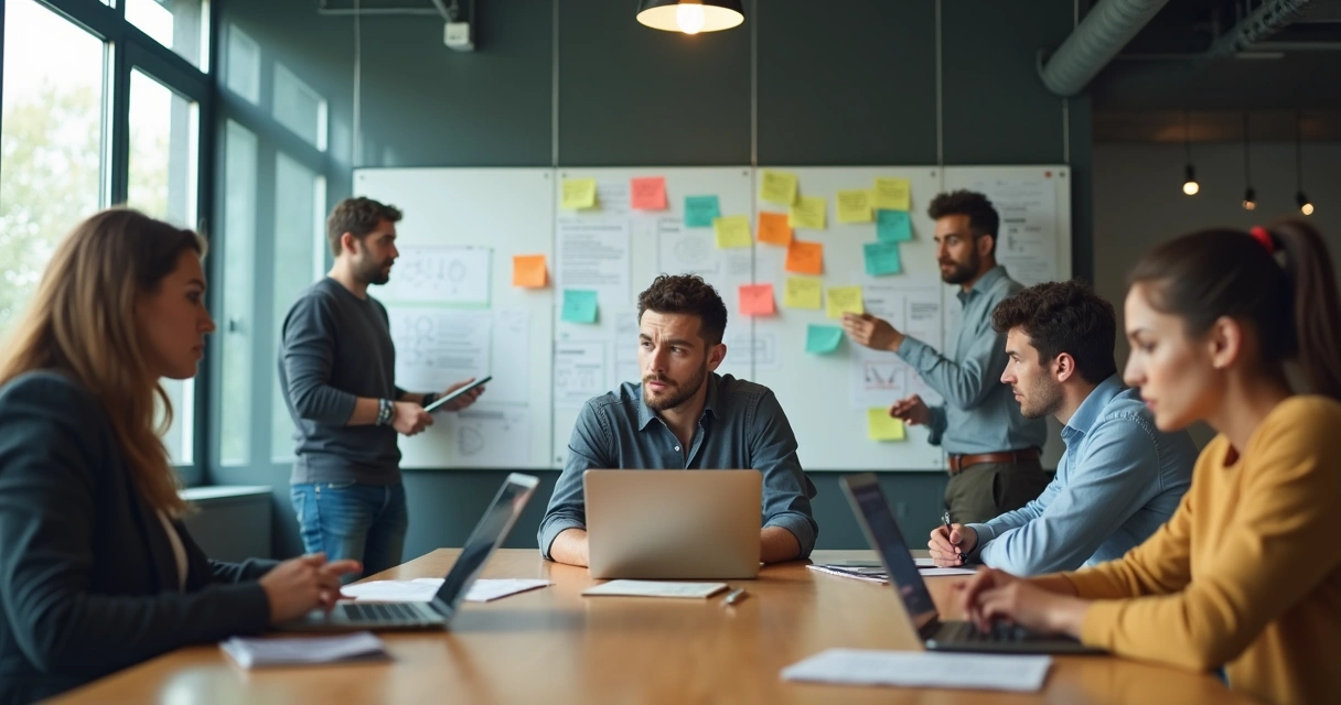 Equipe de inovação em escritório moderno com clima de luto e introspecção 