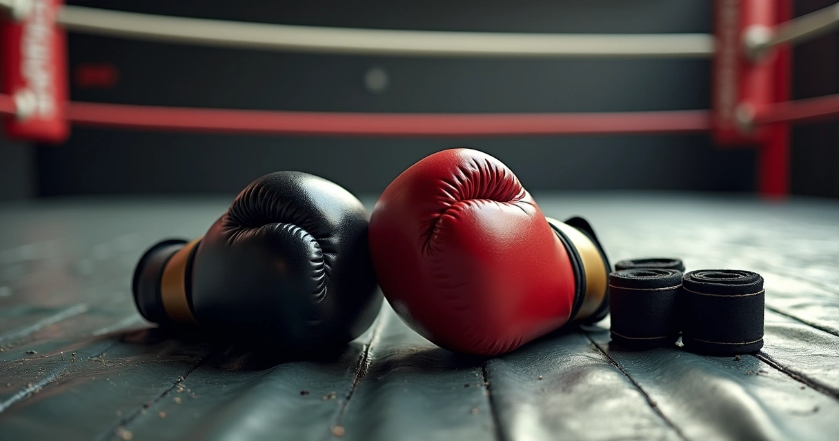 Luvas de luta sobre ringue de boxe