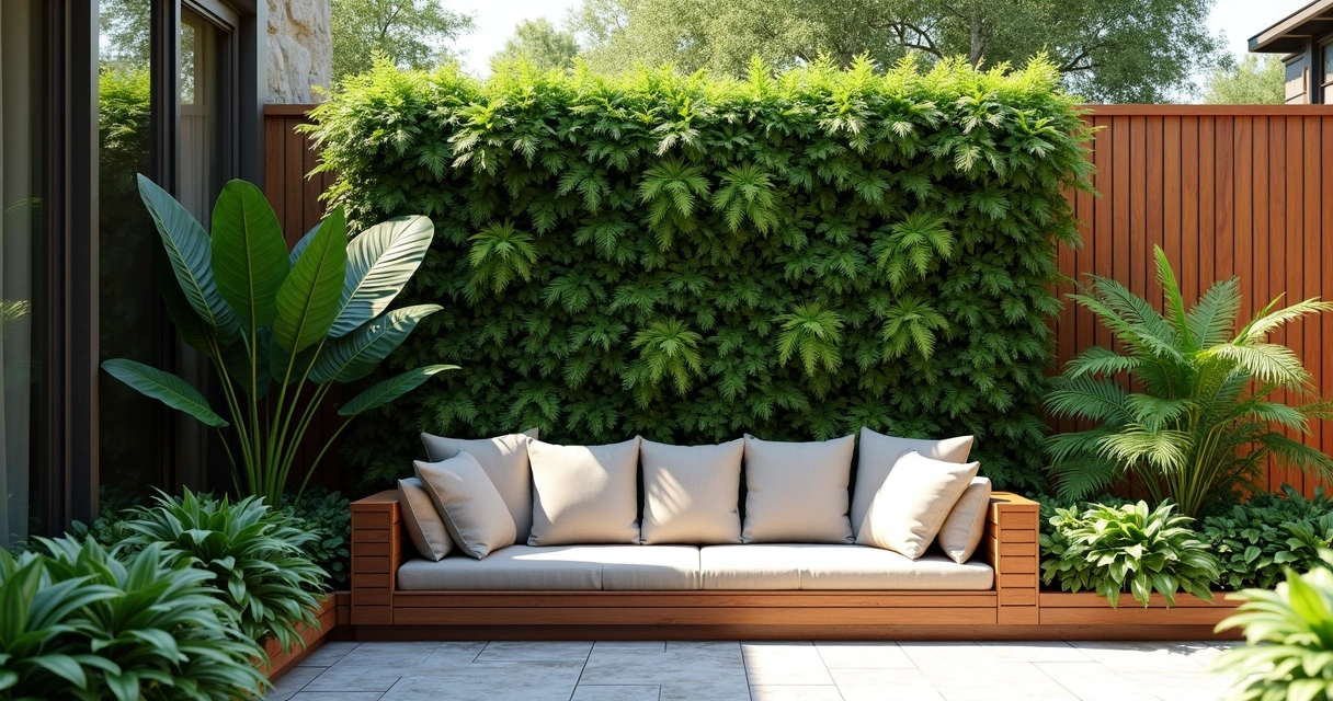 Vertical garden privacy wall in a backyard 