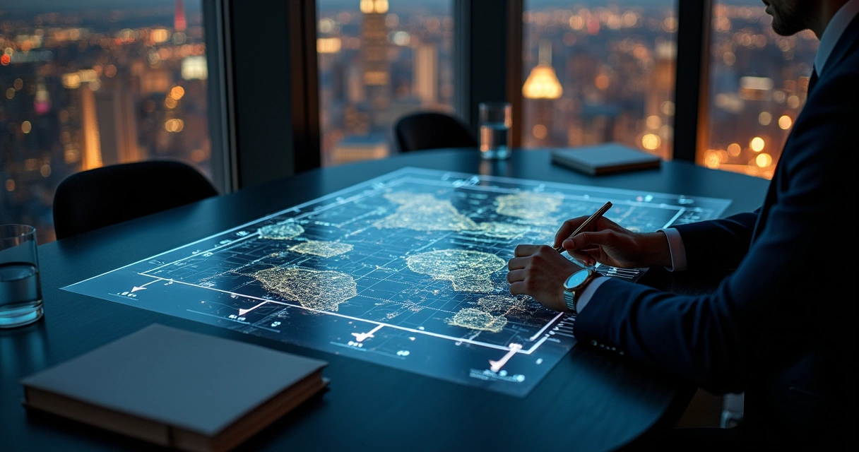 Luxury investor studying property portfolio exit map 