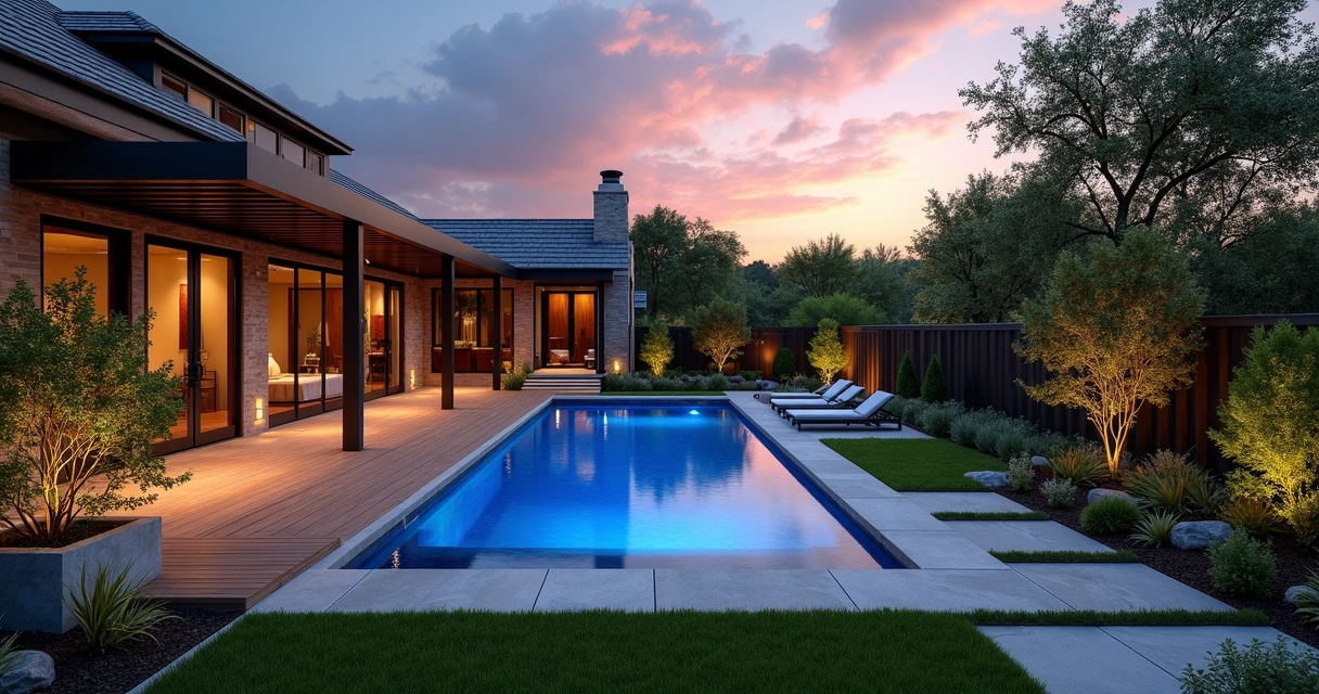 Luxury outdoor Texas backyard with smart landscape 
