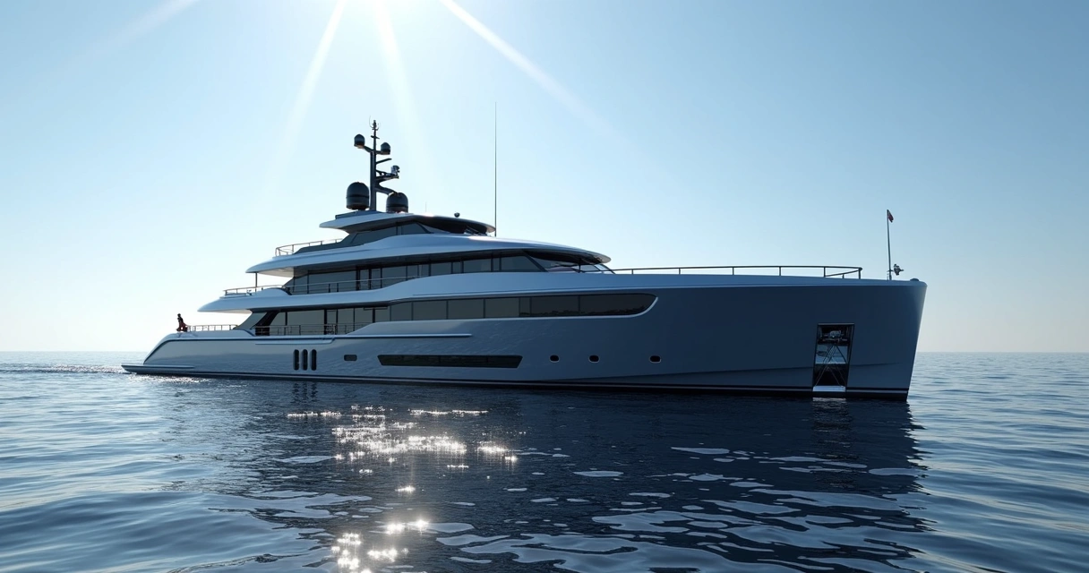 Granfort luxury yacht cruising at sea under blue sky 