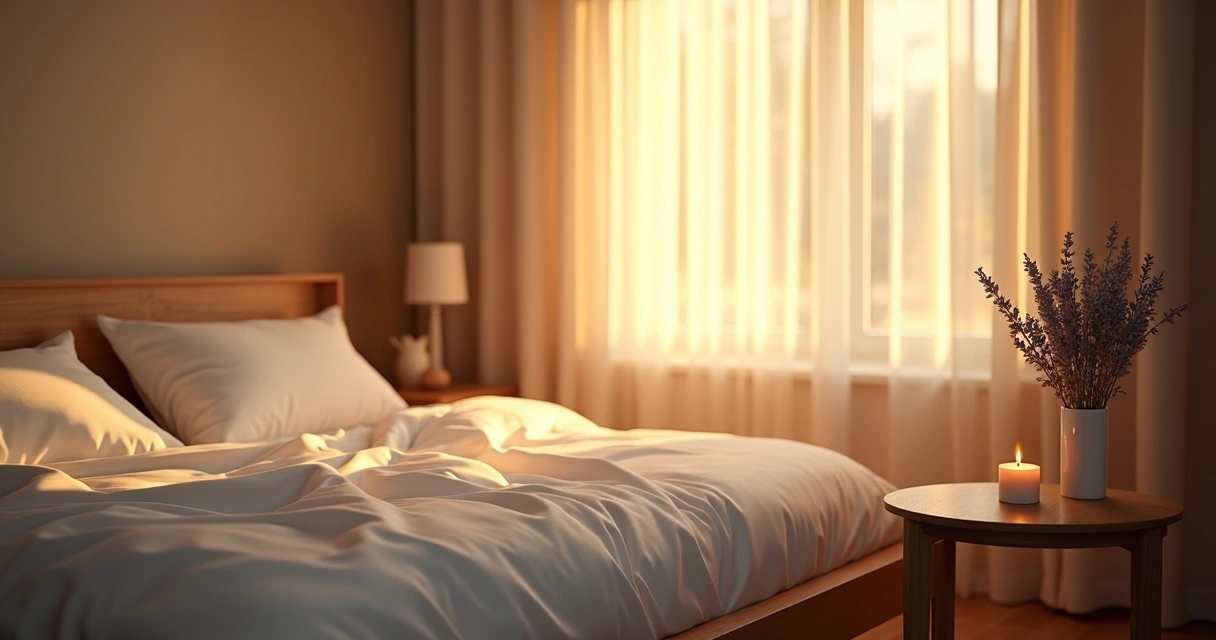 Facho de luz dourada atravessando janela e iluminando quarto tranquilo 