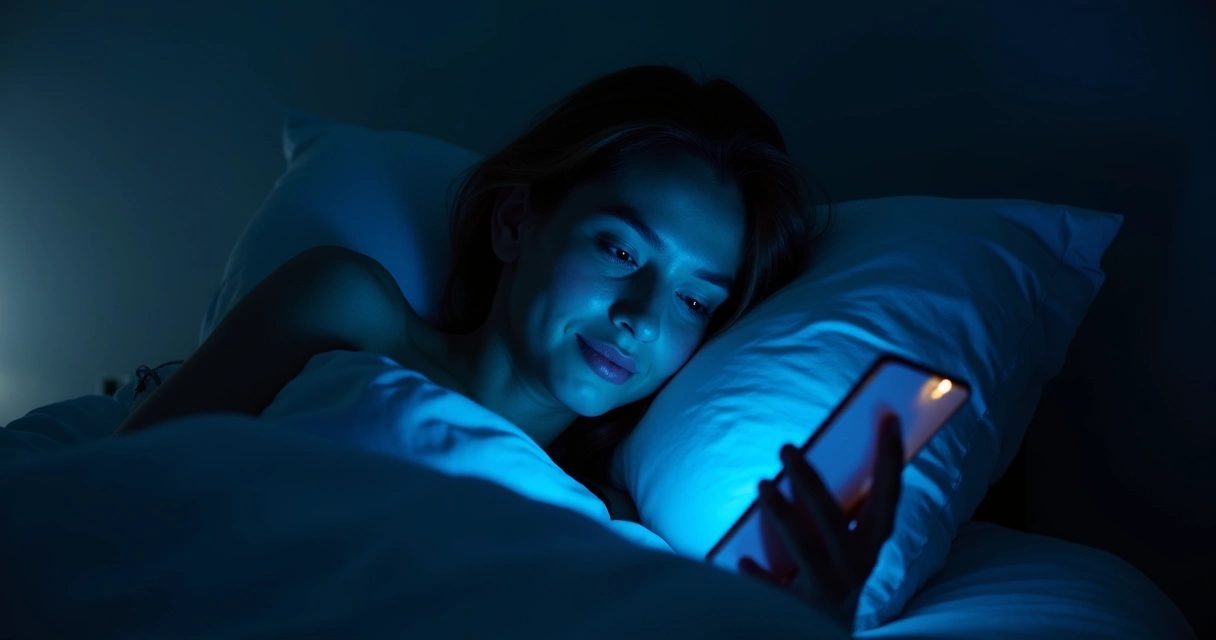 Pessoa acordada à noite olhando para tela com luz azul