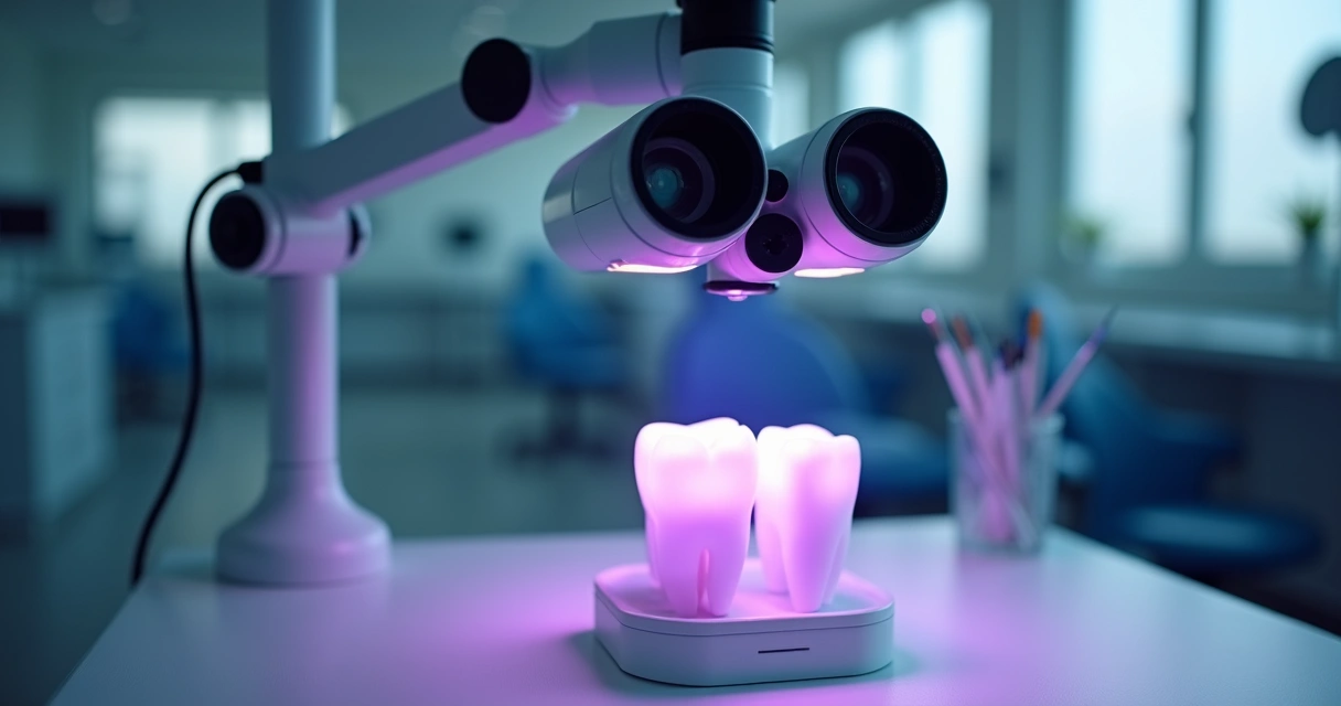 Luz LED acoplada a lupa binocular Zumax em consultório odontológico 