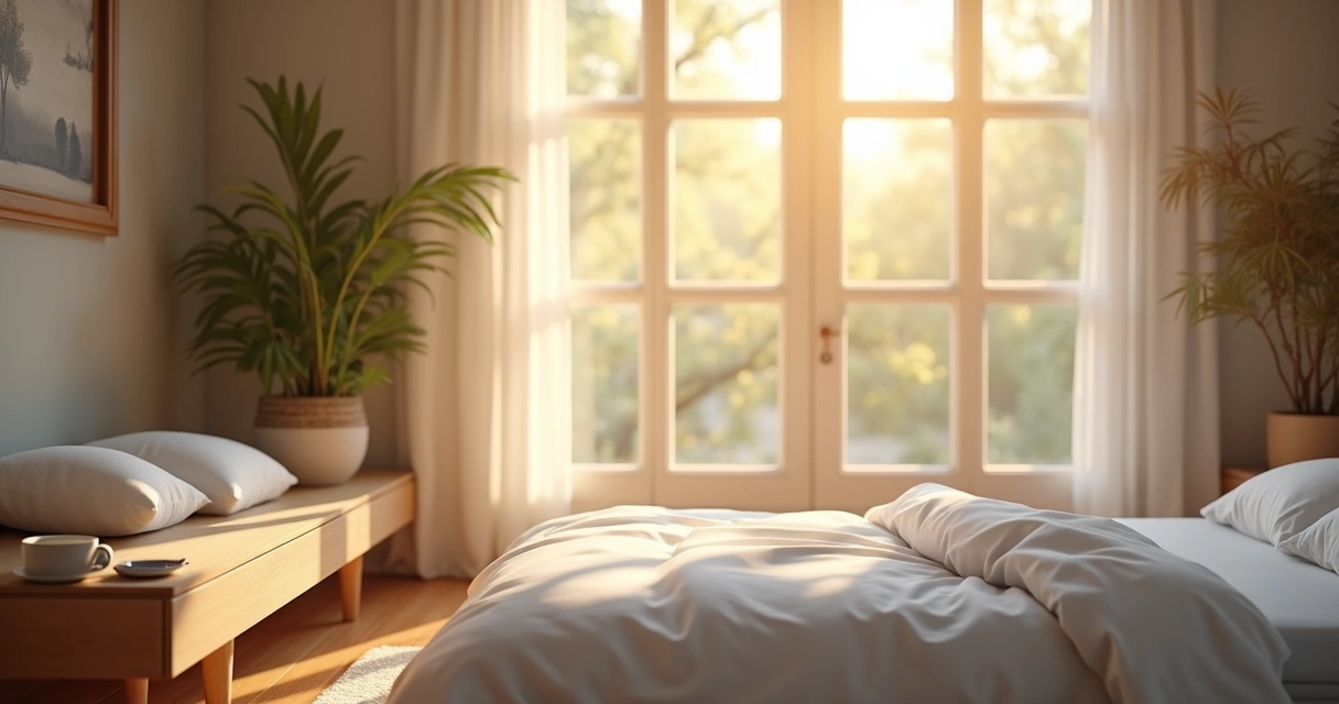 Luz de la mañana entrando por la ventana de una habitación tranquila