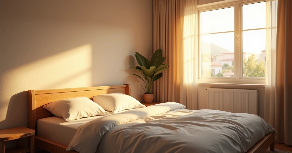 Luz natural entrando por janela em um quarto ao amanhecer 