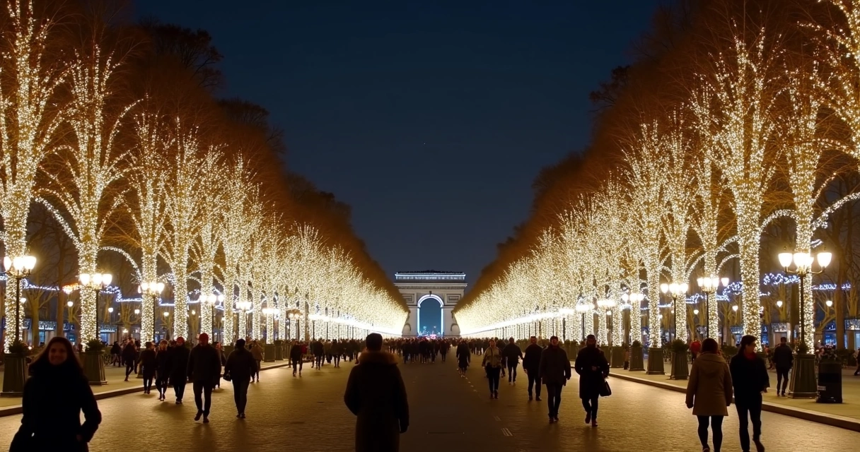 Luzes de Natal decorando a Champs-Élysées em Paris 