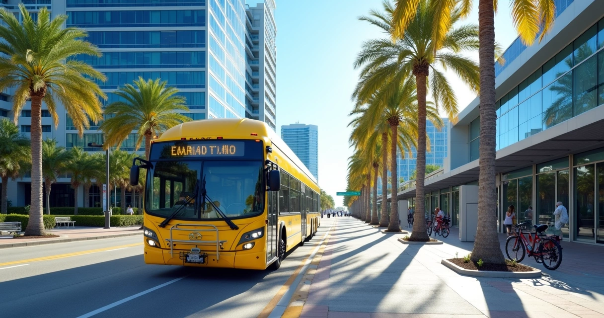 LYMMO ônibus amarelo em rua de Orlando 