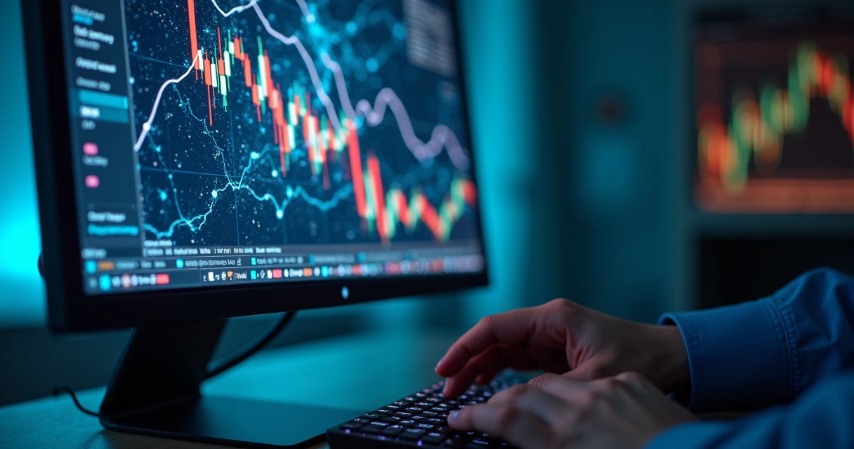 Rede neural digital conecta gráficos de ações em uma tela de computador 