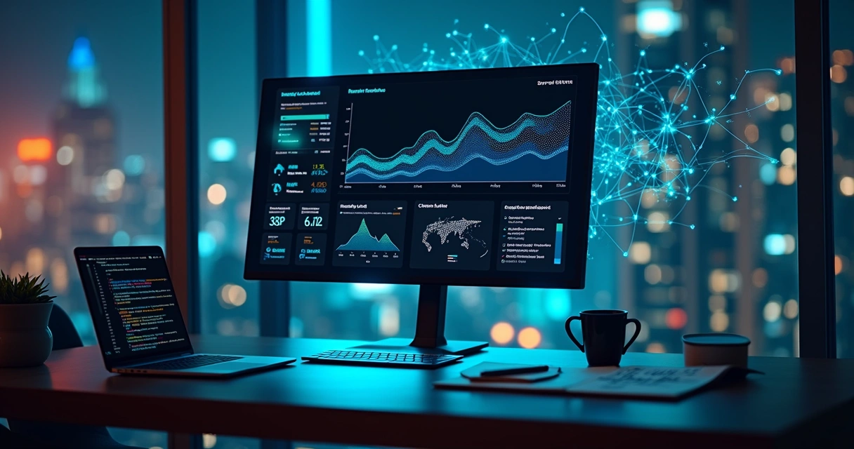 Tela com dashboard de SaaS mostrando gráficos de crescimento apoiados por machine learning 