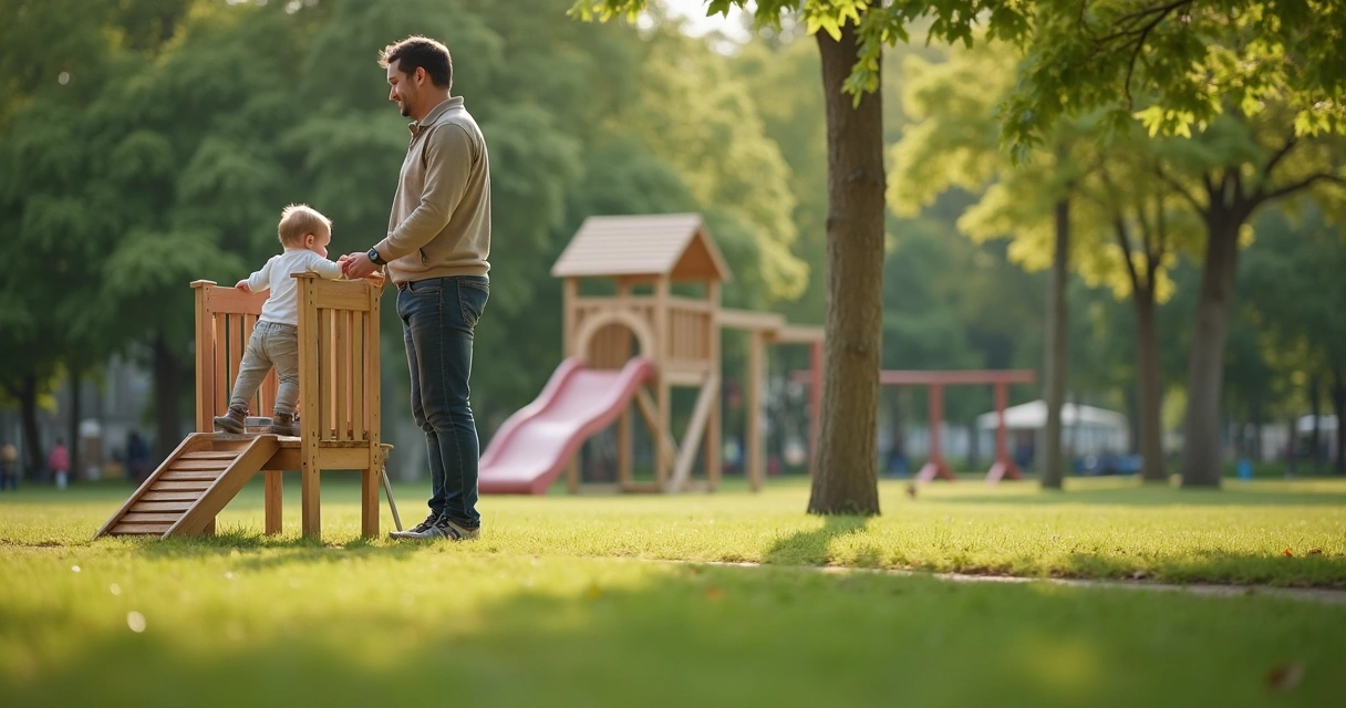 Madre observando a un niño en un parque infantil 