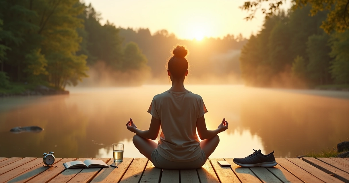 Persona adulta sentada al aire libre practicando hábitos de equilibrio emocional 