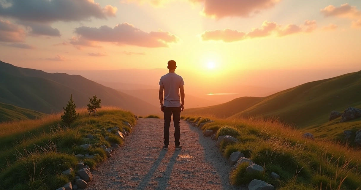 Persona serena frente a un camino dividido representando madurez emocional y resiliencia 