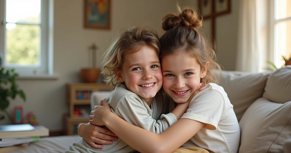 Mãe e filho se abraçando em ambiente iluminado 