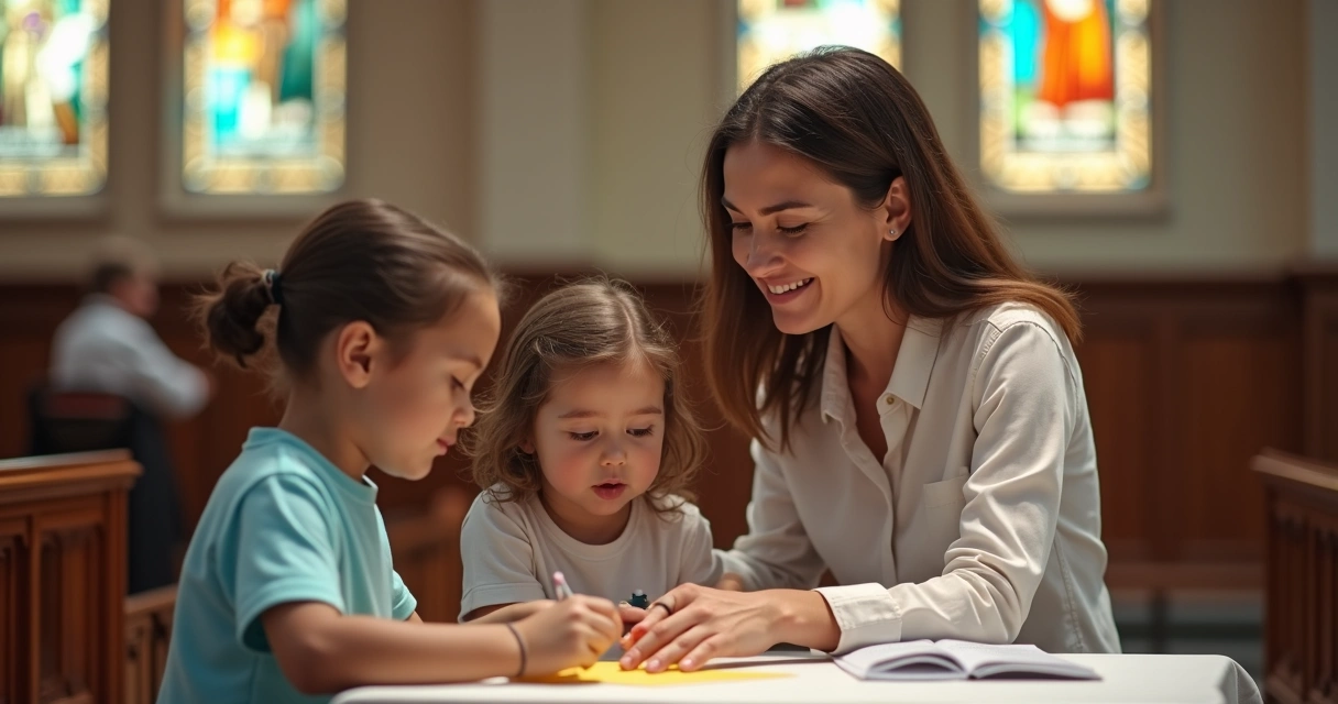 Mãe e filhos participam juntos de ministério na igreja