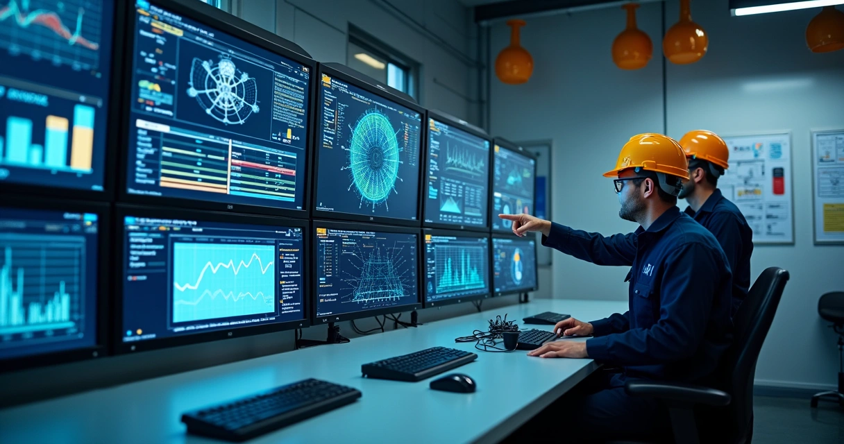 Industrial maintenance dashboard with AI alerts and graphs 