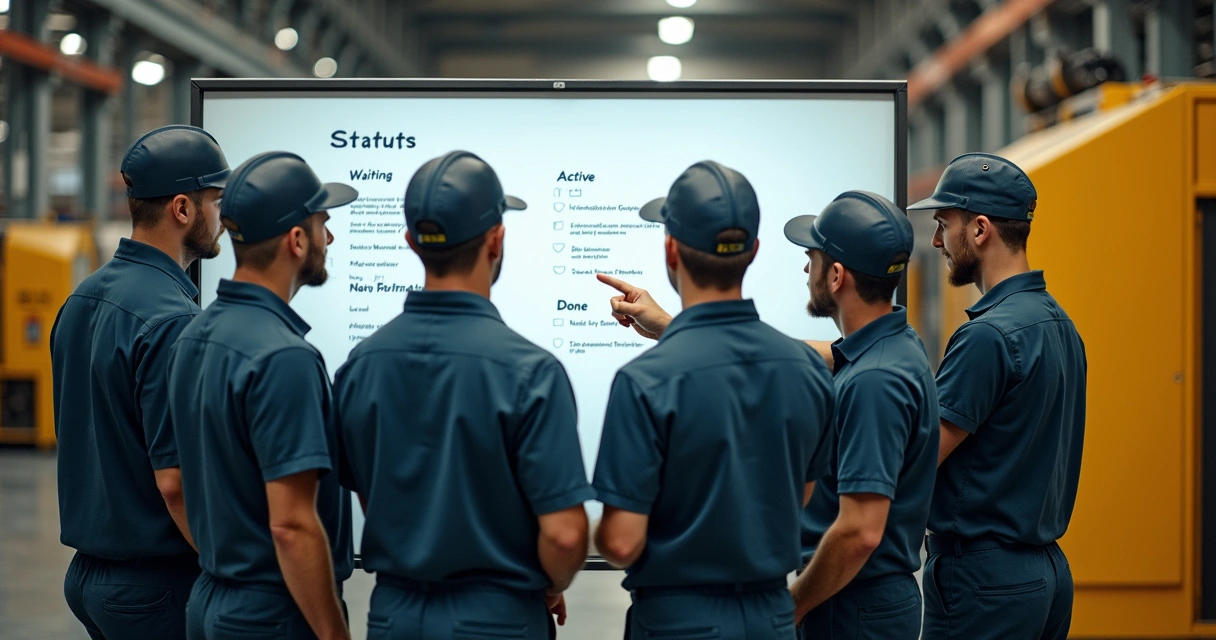 Maintenance team morning huddle in plant. 